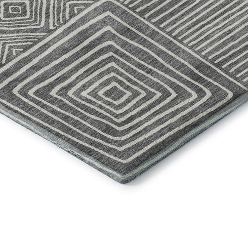 5' X 8' Charcoal And Ivory Geometric Washable Area Rug With UV Protection