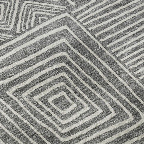 5' X 8' Charcoal And Ivory Geometric Washable Area Rug With UV Protection