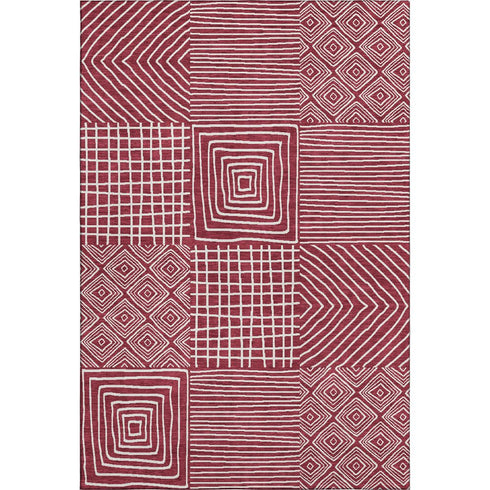 5' X 8' Burgundy And Ivory Geometric Washable Area Rug With UV Protection