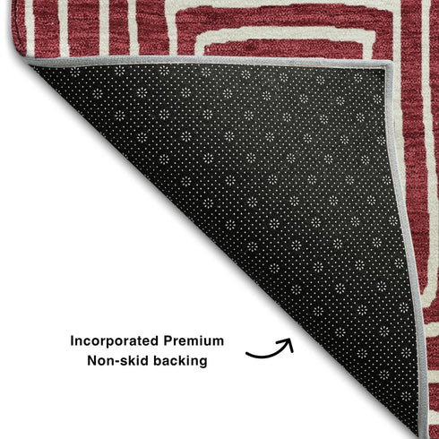 5' X 8' Burgundy And Ivory Geometric Washable Area Rug With UV Protection