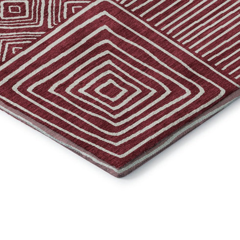 5' X 8' Burgundy And Ivory Geometric Washable Area Rug With UV Protection