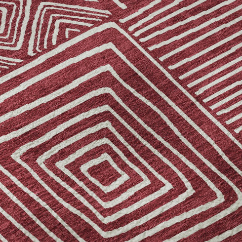5' X 8' Burgundy And Ivory Geometric Washable Area Rug With UV Protection