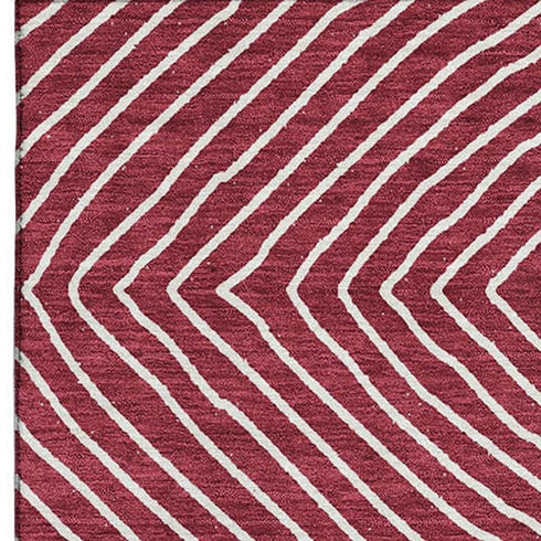 5' X 8' Burgundy And Ivory Geometric Washable Area Rug With UV Protection