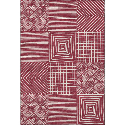 5' X 8' Burgundy And Ivory Geometric Washable Area Rug With UV Protection