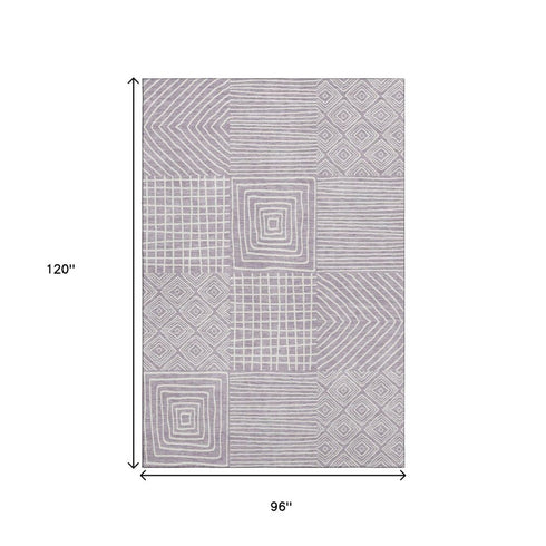 8' X 10' Lavender And Ivory Geometric Washable Area Rug With UV Protection