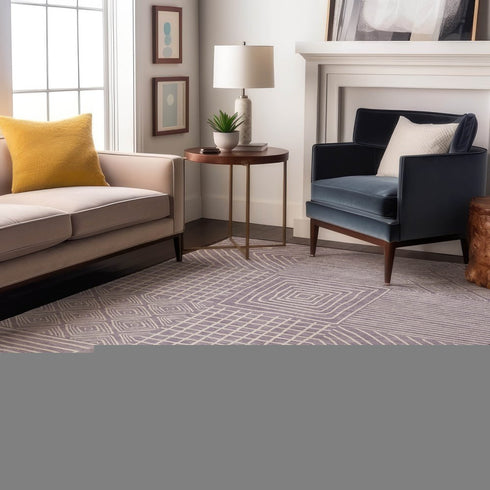 8' X 10' Lavender And Ivory Geometric Washable Area Rug With UV Protection