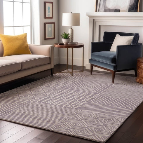 8' X 10' Lavender And Ivory Geometric Washable Area Rug With UV Protection
