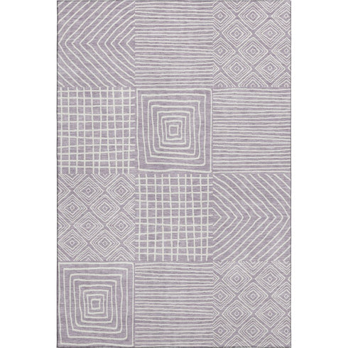 8' X 10' Lavender And Ivory Geometric Washable Area Rug With UV Protection