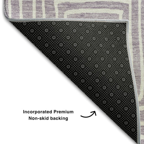 8' X 10' Lavender And Ivory Geometric Washable Area Rug With UV Protection
