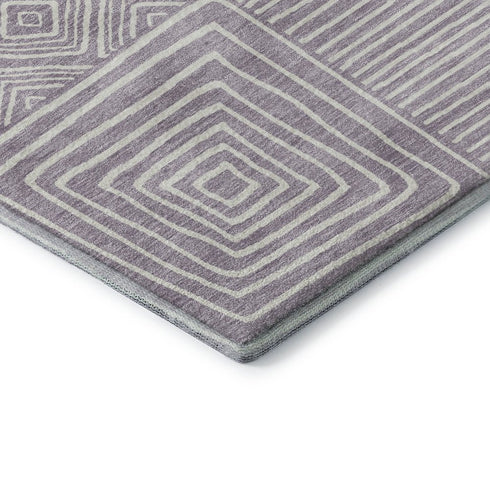 8' X 10' Lavender And Ivory Geometric Washable Area Rug With UV Protection
