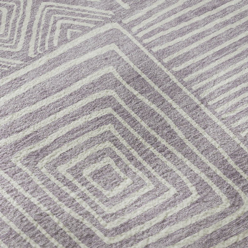 8' X 10' Lavender And Ivory Geometric Washable Area Rug With UV Protection