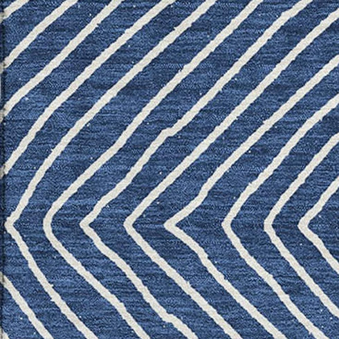 5' X 8' Navy Blue And Ivory Geometric Washable Area Rug With UV Protection