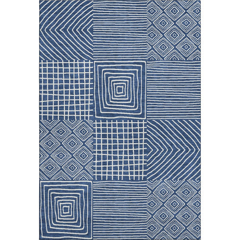 9' X 12' Navy Blue And Ivory Geometric Washable Area Rug With UV Protection