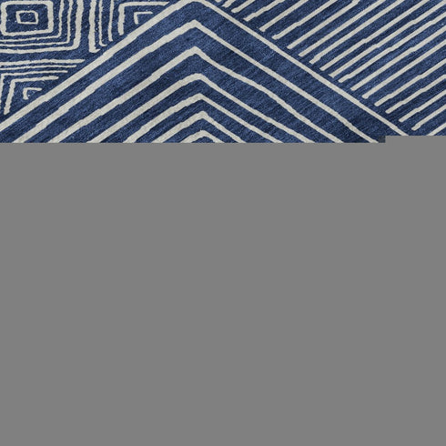 9' X 12' Navy Blue And Ivory Geometric Washable Area Rug With UV Protection