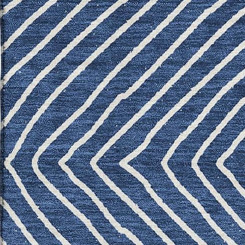 9' X 12' Navy Blue And Ivory Geometric Washable Area Rug With UV Protection