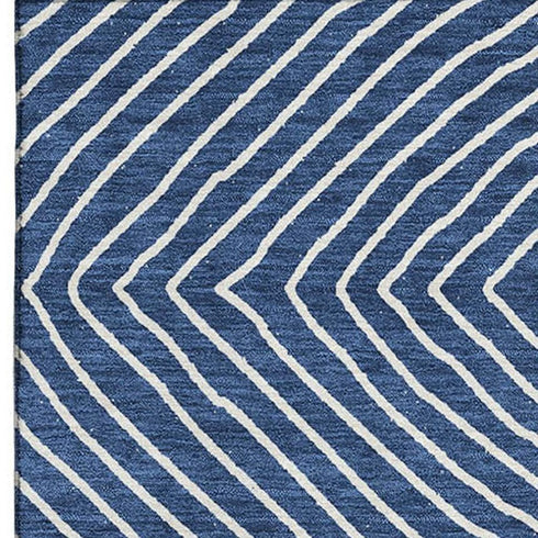 9' X 12' Navy Blue And Ivory Geometric Washable Area Rug With UV Protection