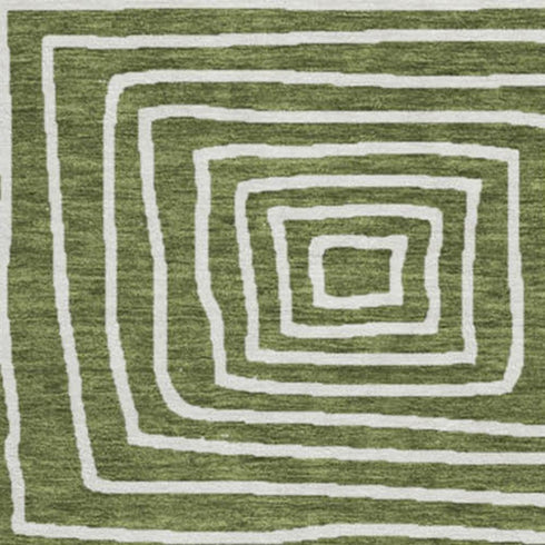 8' Olive Green And Ivory Geometric Washable Round Rug With UV Protection