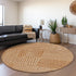 8' Rust And Beige Geometric Washable Round Rug With UV Protection