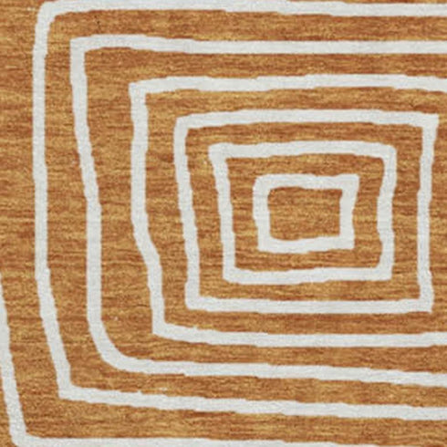 8' Rust And Beige Geometric Washable Round Rug With UV Protection