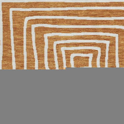 8' Rust And Beige Geometric Washable Round Rug With UV Protection