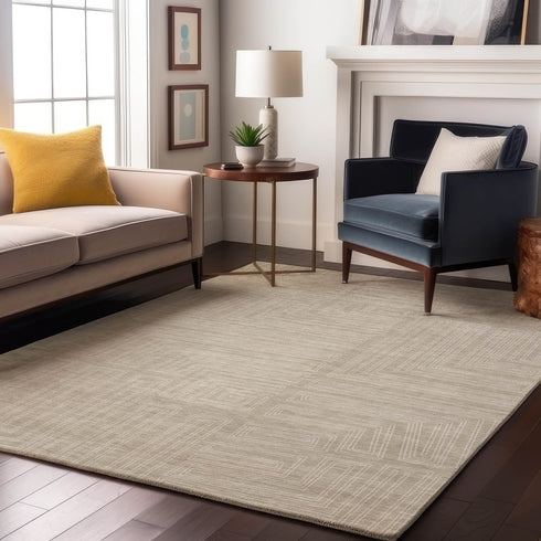 9' X 12' Beige And Ivory Geometric Washable Area Rug With UV Protection