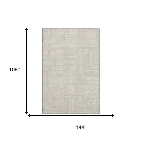 9' X 12' Beige And Ivory Geometric Washable Area Rug With UV Protection