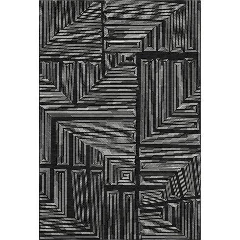 5' X 8' Black And Ivory Geometric Washable Area Rug With UV Protection