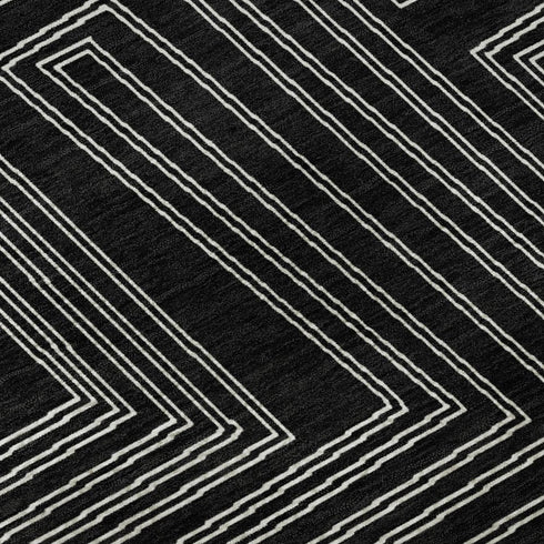 5' X 8' Black And Ivory Geometric Washable Area Rug With UV Protection