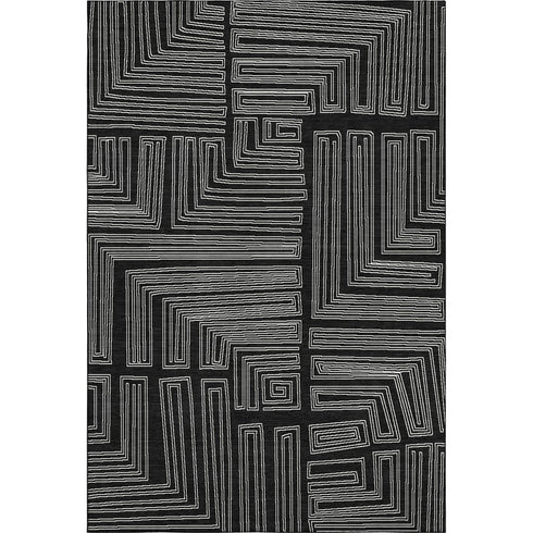 8' X 10' Black And Ivory Geometric Washable Area Rug With UV Protection