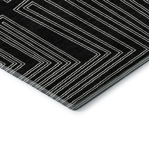 8' X 10' Black And Ivory Geometric Washable Area Rug With UV Protection