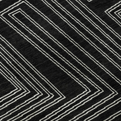 8' X 10' Black And Ivory Geometric Washable Area Rug With UV Protection