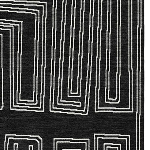 8' X 10' Black And Ivory Geometric Washable Area Rug With UV Protection