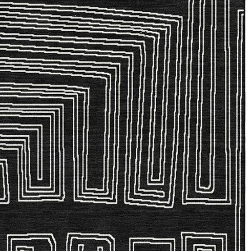 8' X 10' Black And Ivory Geometric Washable Area Rug With UV Protection