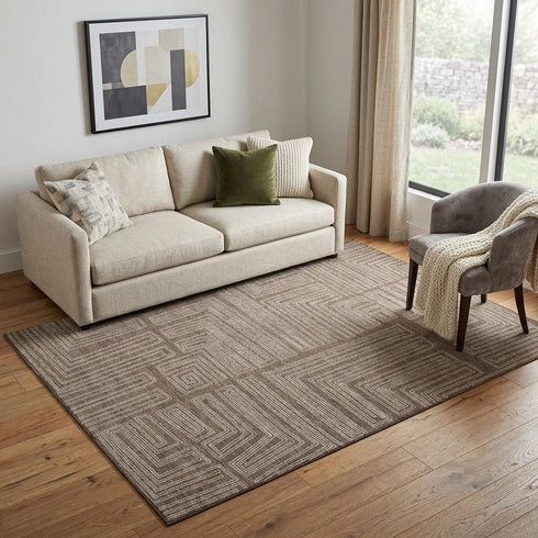 5' X 8' Brown And Beige Geometric Washable Area Rug With UV Protection