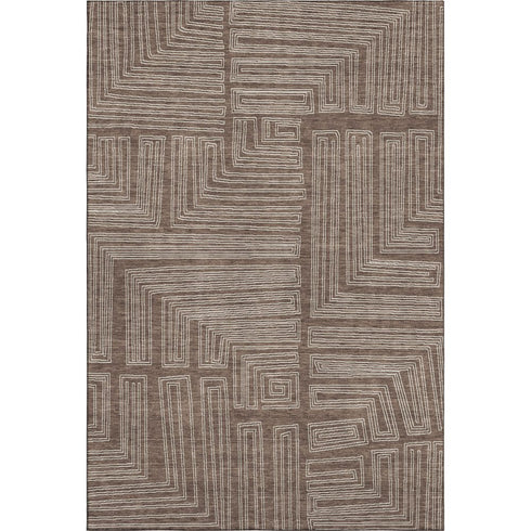 5' X 8' Brown And Beige Geometric Washable Area Rug With UV Protection