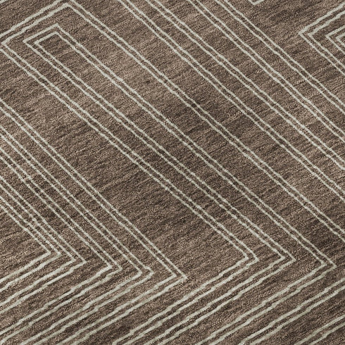 5' X 8' Brown And Beige Geometric Washable Area Rug With UV Protection