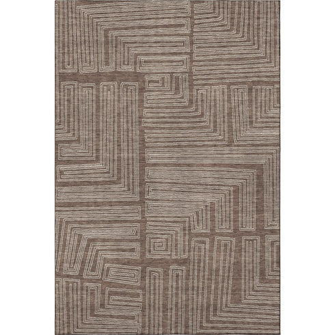5' X 8' Brown And Beige Geometric Washable Area Rug With UV Protection