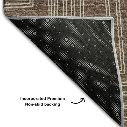 8' X 10' Brown And Beige Geometric Washable Area Rug With UV Protection