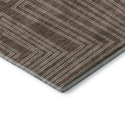 8' X 10' Brown And Beige Geometric Washable Area Rug With UV Protection