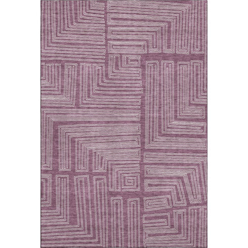 5' X 8' Eggplant And Ivory Geometric Washable Area Rug With UV Protection