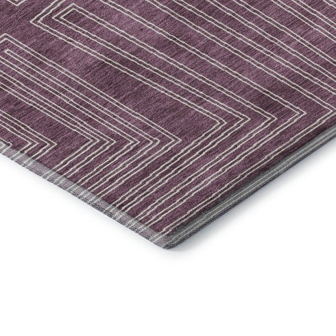 8' Eggplant And Ivory Geometric Washable Round Rug With UV Protection