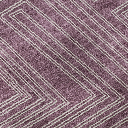 8' Eggplant And Ivory Geometric Washable Round Rug With UV Protection