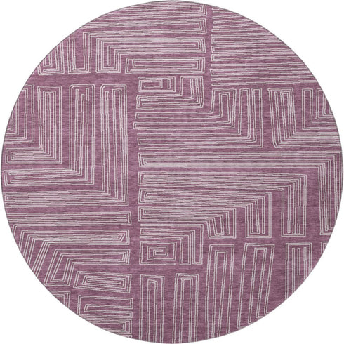 8' Eggplant And Ivory Geometric Washable Round Rug With UV Protection