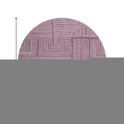 8' Eggplant And Ivory Geometric Washable Round Rug With UV Protection