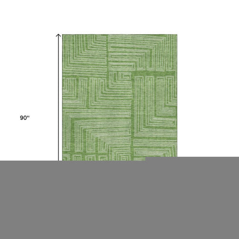 5' X 8' Green And Ivory Geometric Washable Area Rug With UV Protection