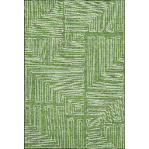 5' X 8' Green And Ivory Geometric Washable Area Rug With UV Protection