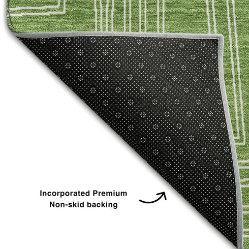 5' X 8' Green And Ivory Geometric Washable Area Rug With UV Protection