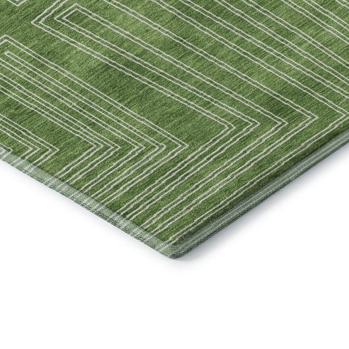 5' X 8' Green And Ivory Geometric Washable Area Rug With UV Protection
