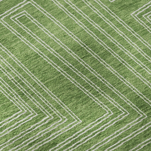 5' X 8' Green And Ivory Geometric Washable Area Rug With UV Protection