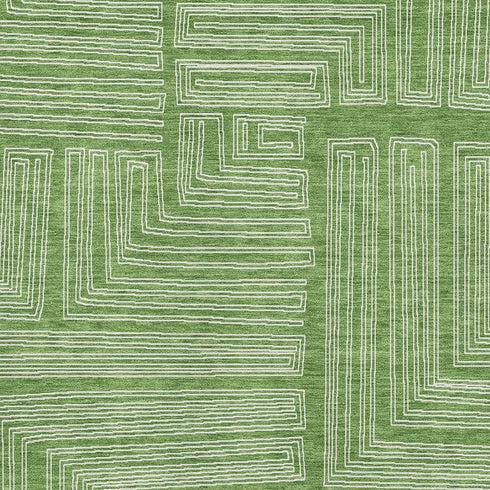 5' X 8' Green And Ivory Geometric Washable Area Rug With UV Protection